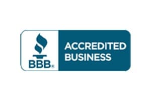 Better Business Bureau Accredited Business seal with a blue background and white text.