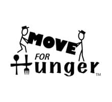 Move For Hunger logo with stick figures carrying text above a cutlery-themed letter H.